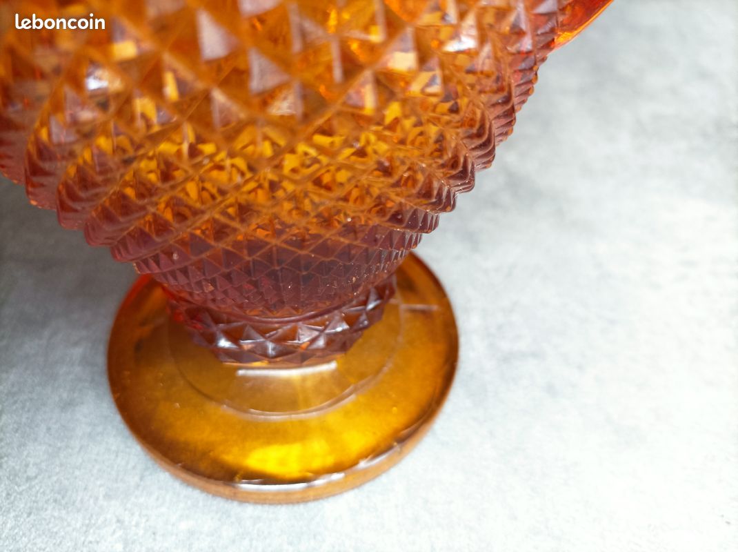 Pichet Vista Alegre Bicos ambré en verre ciselé vintage (image 8)