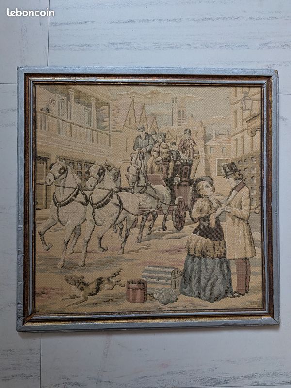Paire de tableaux tapisseries imitation Aubusson - Format 26x26 (image 2)
