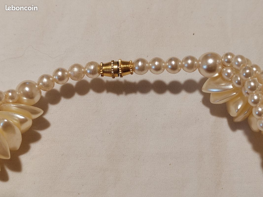 Joli collier vintage en perles torsadé et perles pastel nacré (image 5)