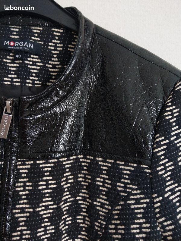 Veste blouson jacquard Morgan noir écru vinyle taille 40 M TBE (image 3)