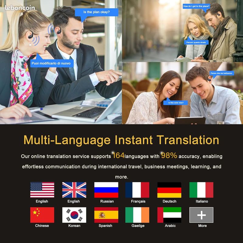Écouteurs Traducteur IA Instantané Rose - 164 Langues, 48H Autonomie, Bluetooth 5.3, 7 Modes De Traduction 3-en-1
