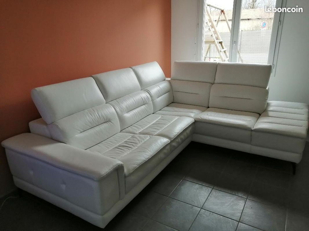 Canapé d'angle en cuir blanc (image 3)