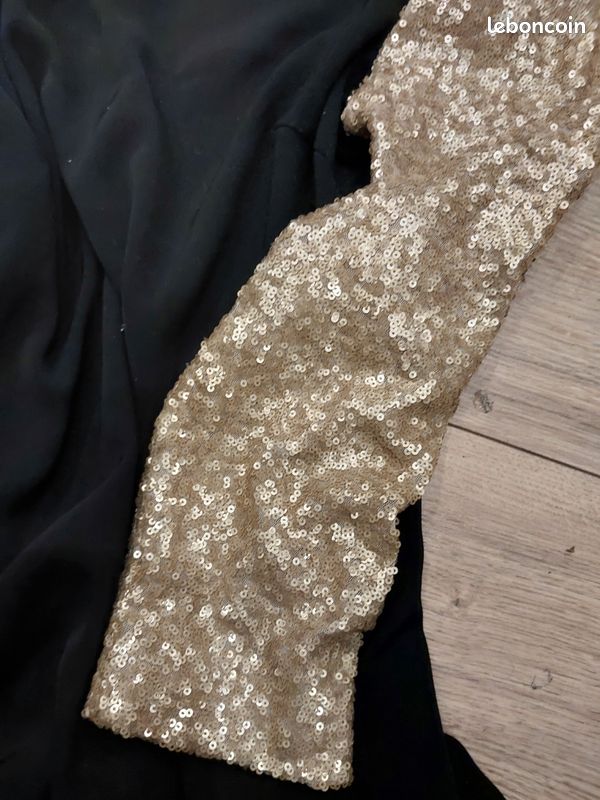Robe Cocktail DKNY Noire à Paillettes Dorées - Taille 6, Neuve Avec étiquettes