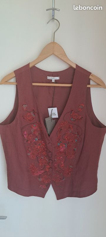 Gilet lin brodé femme (image 1)