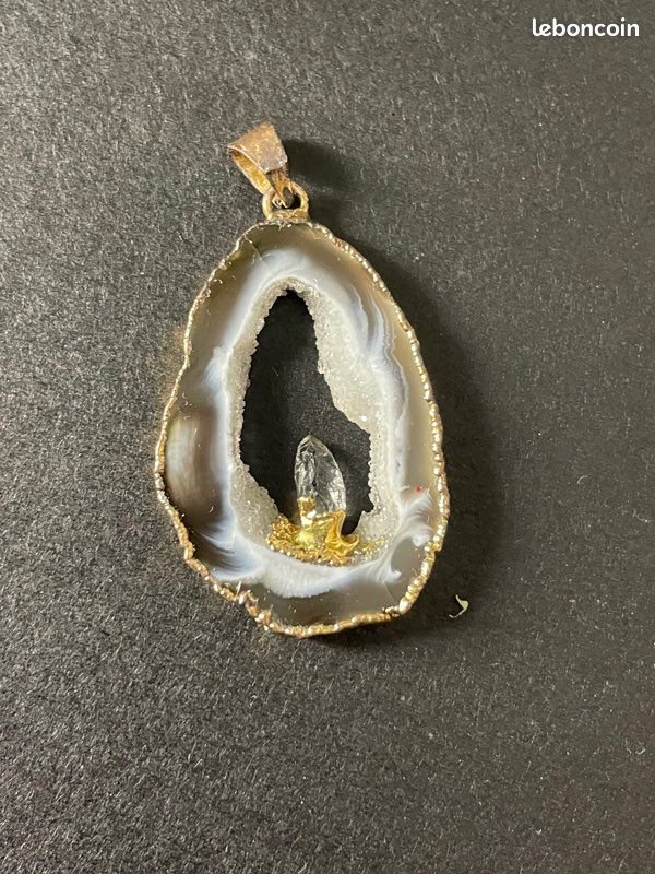 Pendentif tranche Agathe et cristal de roche (image 4)