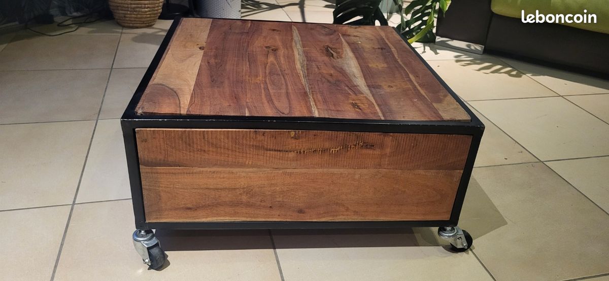 Table basse de salon bois metal style industriel (image 4)