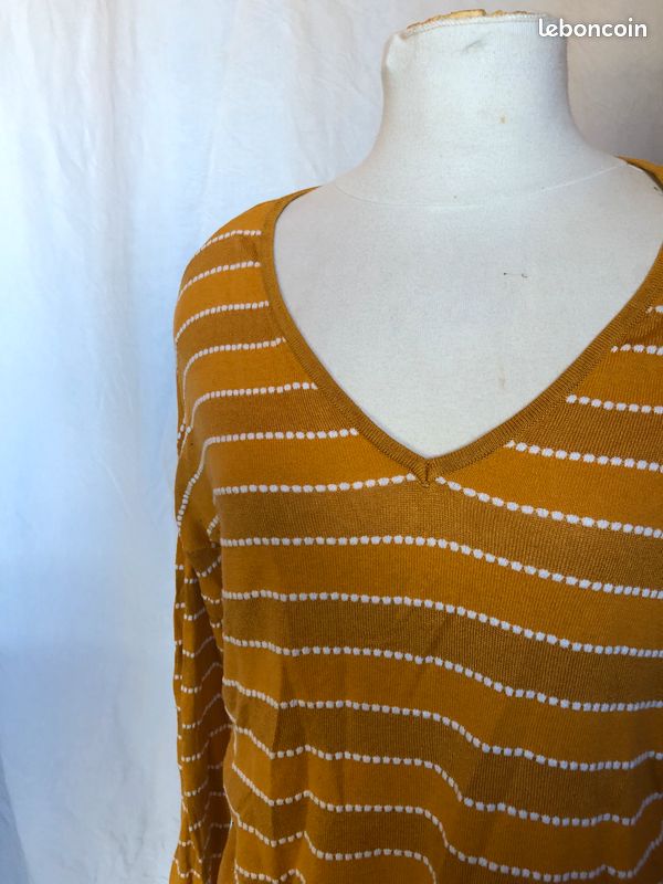 Pull Jaune moutarde à rayures blanche Camaïeu (image 3)