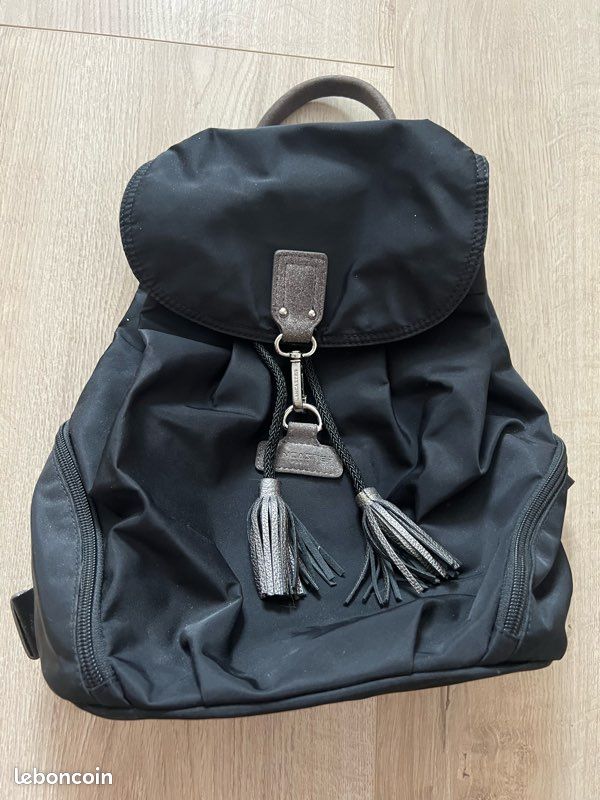 Sac à Dos Noir Avec Pompons - Nylon/polyamide - Multi-poches