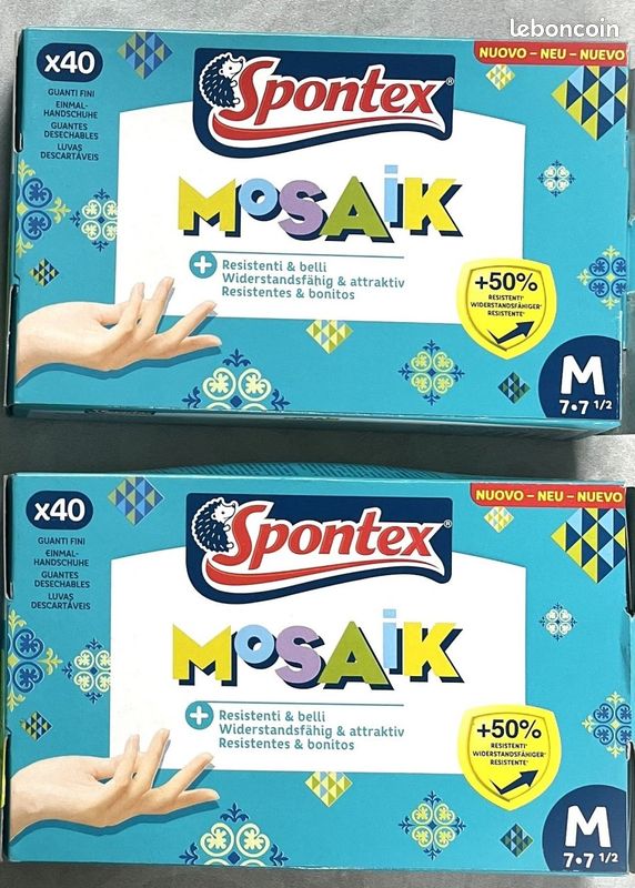 Gants Jetables Nitrile Spontex Color Mix - Lot De 40 En M, Sans Latex Ni Poudre - Bleu, Blanc, Violet Gants Sans Latex