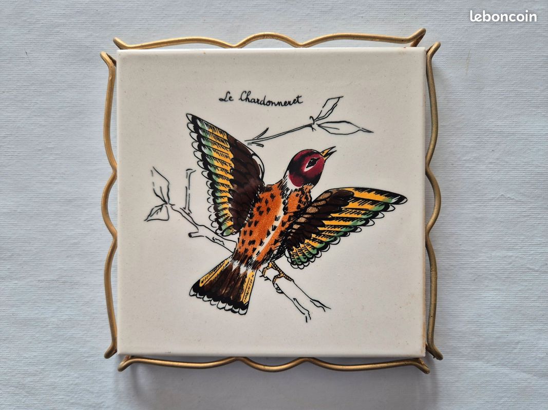 RARE DESSOUS de PLAT ART NOUVEAU BARBOTINE CHOISY LE ROI Décor FLEURS JAUNES D Marron