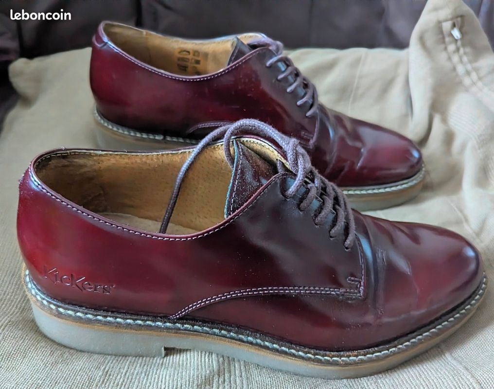 Chaussures en cuir marron-bordeaux Kickers T 39 (image 3)