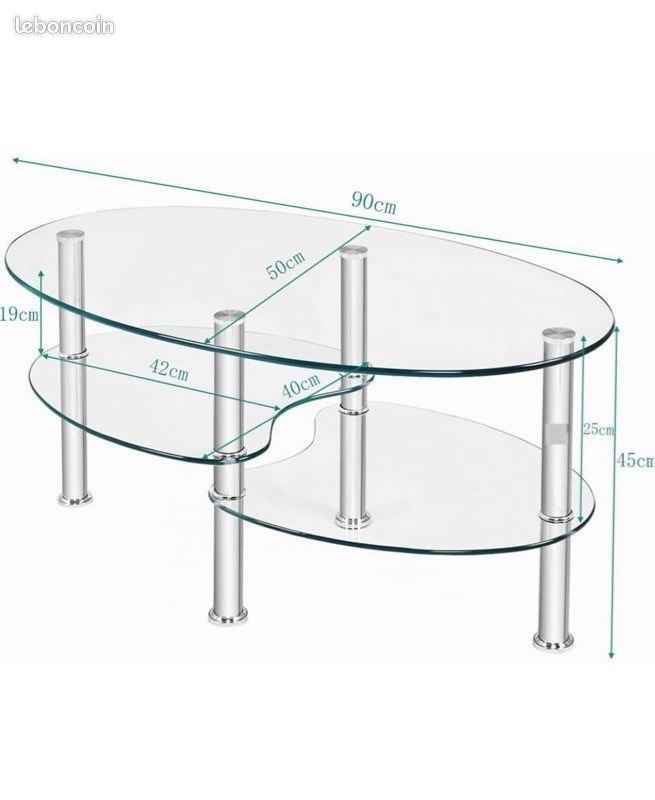 Table basse en verre trempé ovale (image 4)