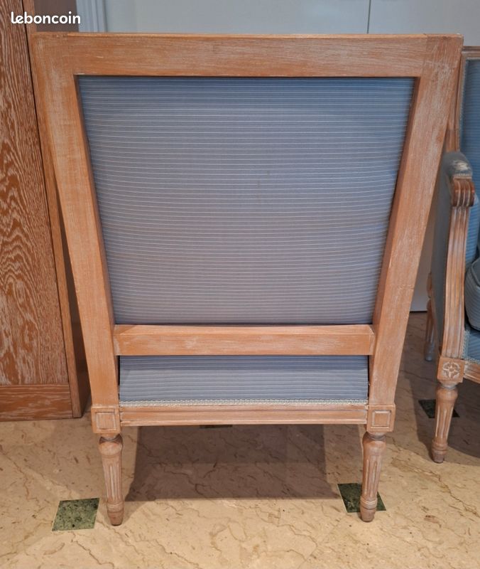 Paire de fauteuils Cabriolet Louis XVI- tissus bleu- coussin garniture plume (image 3)