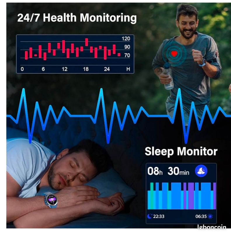 Montre Connectée Homme Appel Bluetooth,Militaire Smartwatch Pour