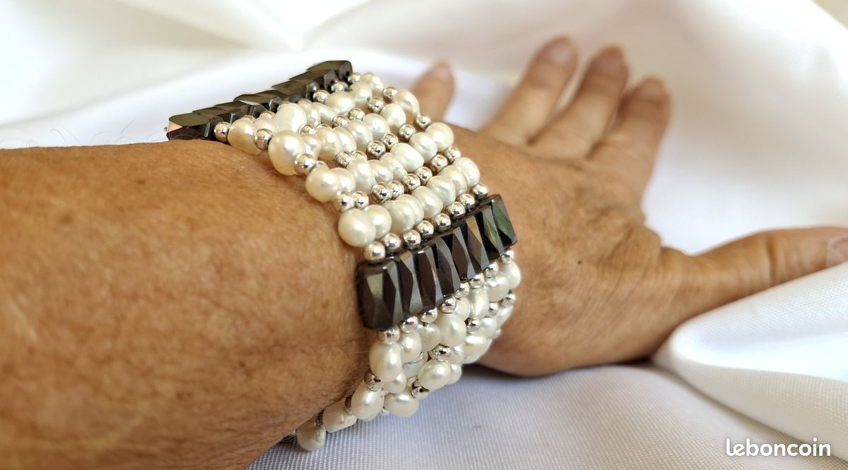 Parure/Bijou modulable 4-en-1 perles de culture & hématite magnétique (2 éléments) (image 2)