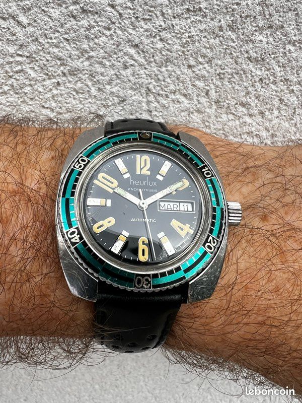 Montre De Plongée Mécanique Heurlux Vintage - Boîtier 37 Mm Acier, Occasion état Fonctionnel, Verre Rayé