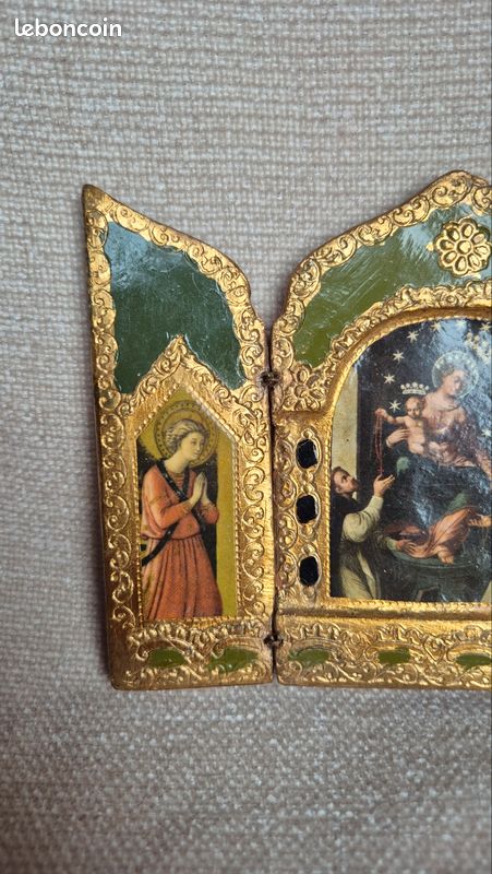Tapisserie Ancienne Italienne Encadrée – Scène De Florence – Bois Doré Florentin