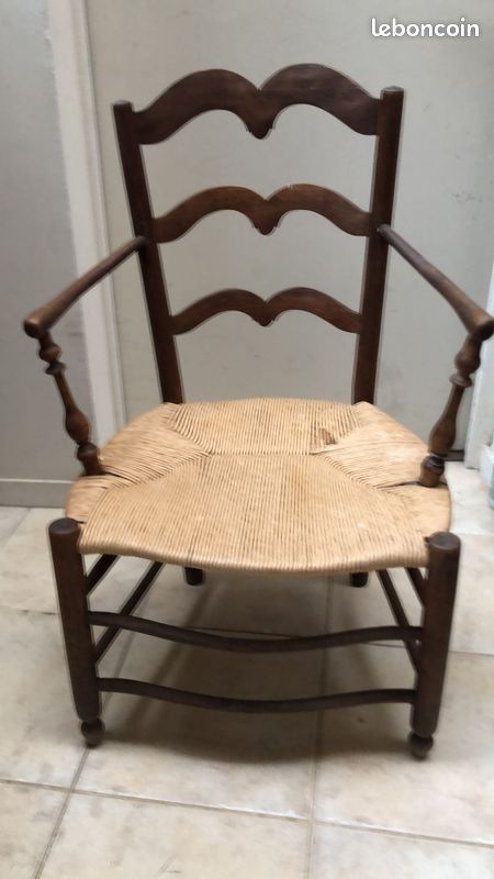 Paire de FAUTEUILS paillés anciens (image 5)
