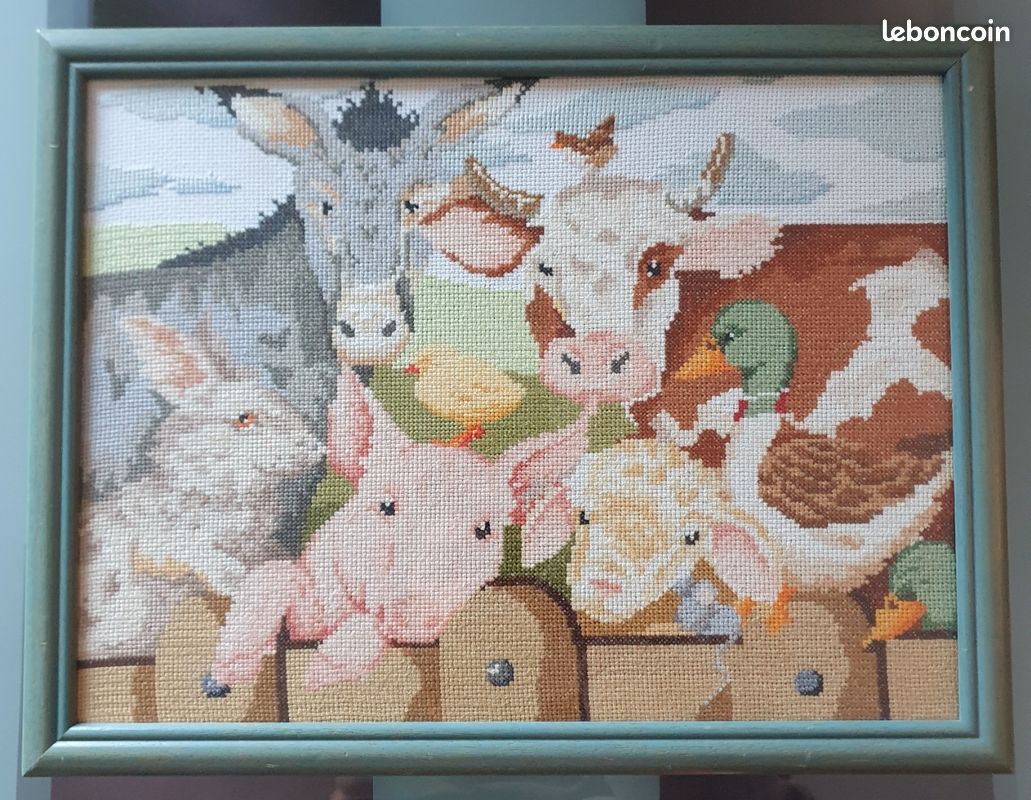 Canevas Terminé – Côte Bretonne – Broderie Point De Croix – Tableau Fait Main