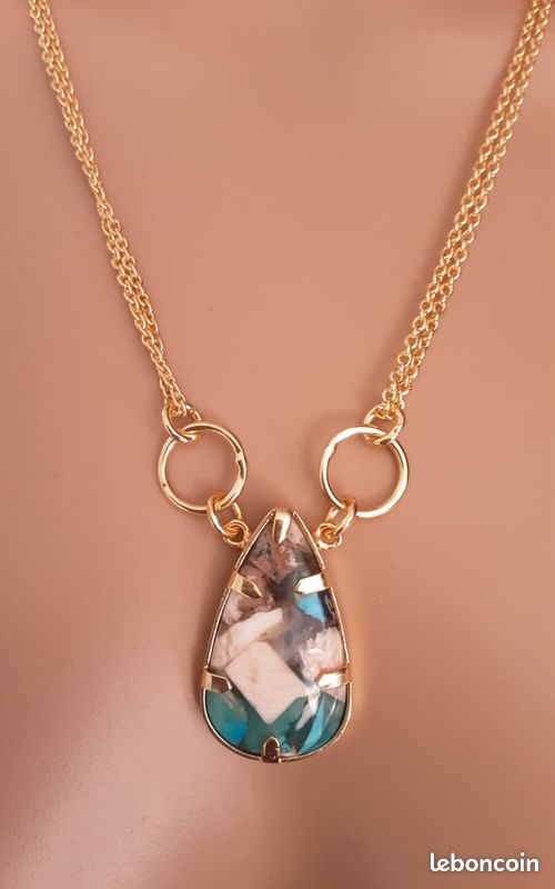 Collier en pierre naturelle turquoise huitre (image 13)