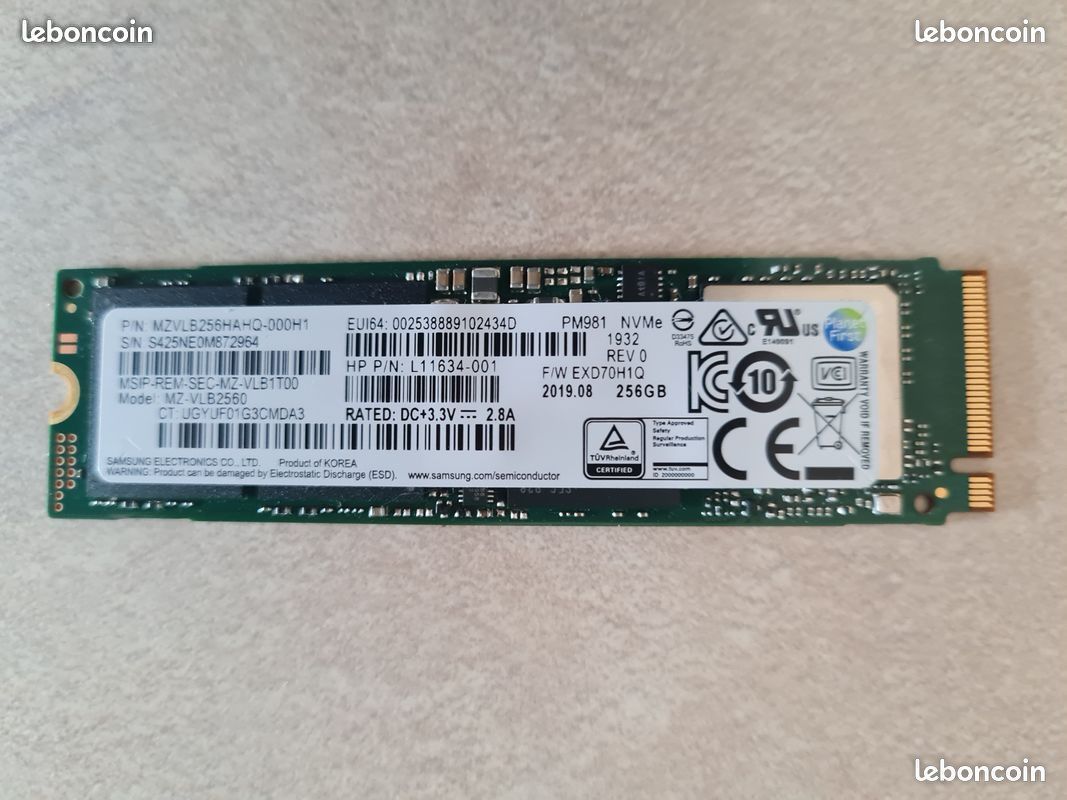 SSD SAMSUNG 256GB M.2 2280 NVME PCIe comme neuf (image 1)