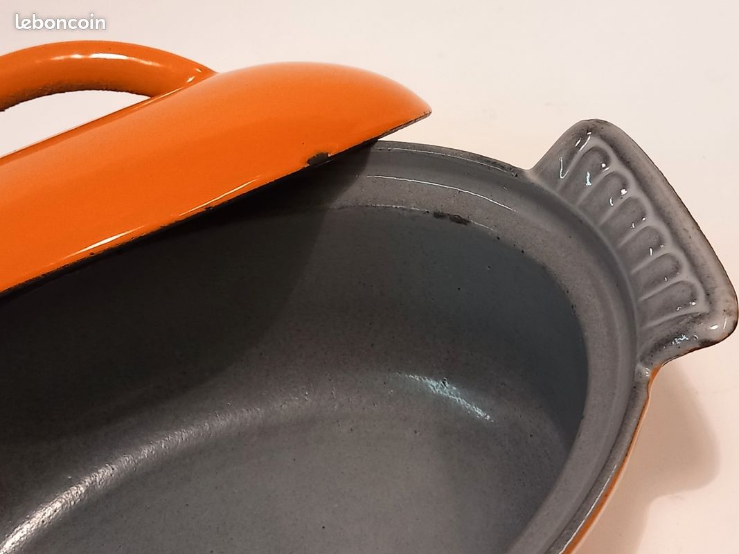 Petite Cocotte Vintage DRU Holland 18 En Fonte émaillée Orange, Forme Ovale 1L, Induction