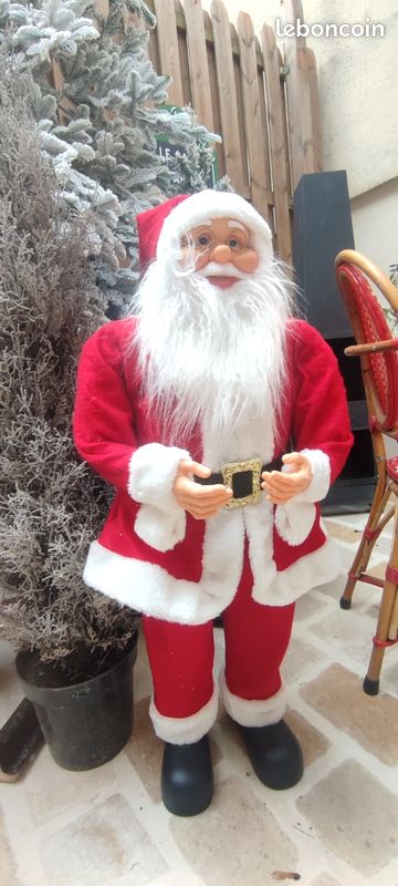 Grand Oreiller Père Noël Fait Main – 45 Cm – Coton, Style Art Déco – Noël
