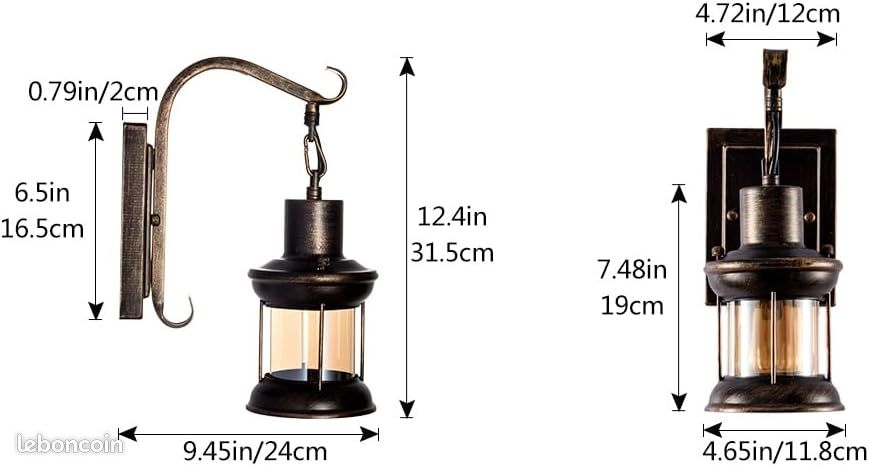 Luling Appliques murales en verre Vintage 2-Pack, Appliques murales en verre nordique rustique Retro Metal Black Painted Colour (No Bulb) (image 2)