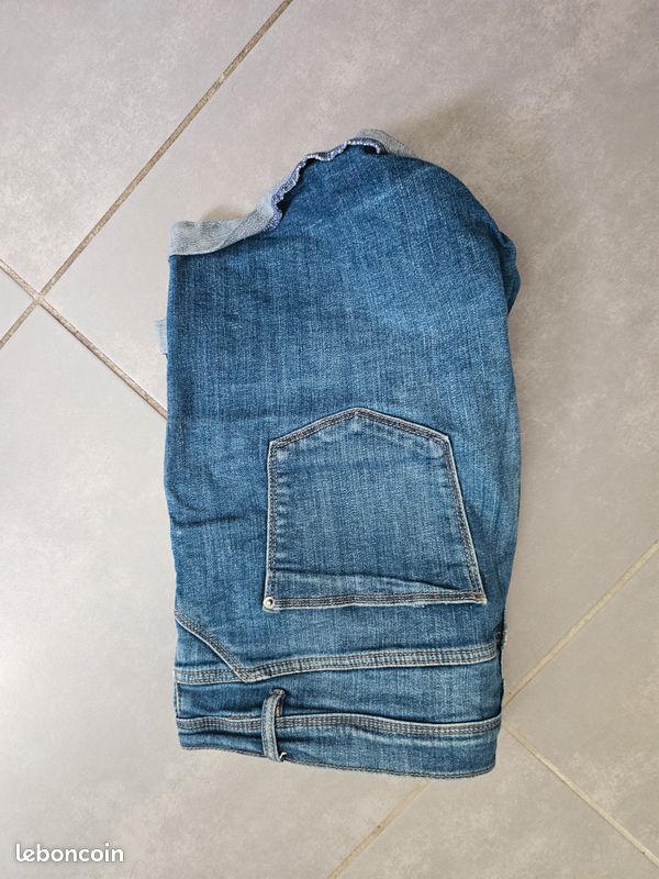 Short en Jean Bleu avec Revers Camaïeu (image 5)