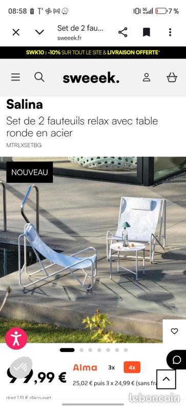 NEUF- 2 Fauteuils de jardin avec table basse (image 1)