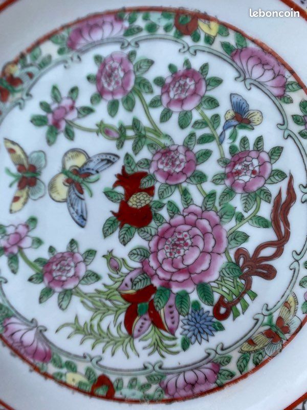 Assiette porcelaine vintage Chinese Rose Medallion - Excellent état (image 8)