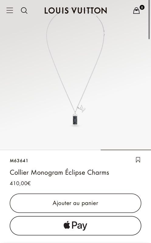 Louis Vuitton monogram eclipse Collier charms M63641 pendant men's sil