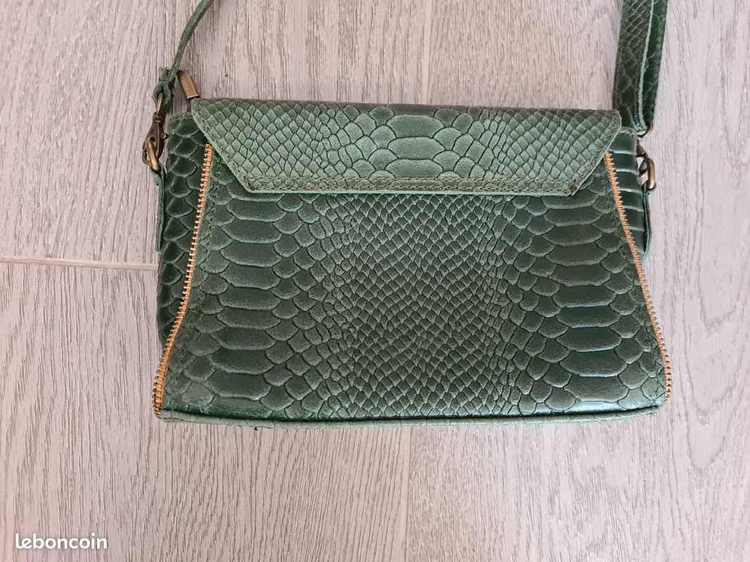 Sac cuir Victor & Hugo vert style croco (image 5)