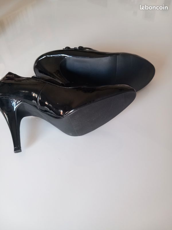 Escarpins Naf Naf Cuir Noir Taille 37 - Talons Aiguille, Occasion Bon état