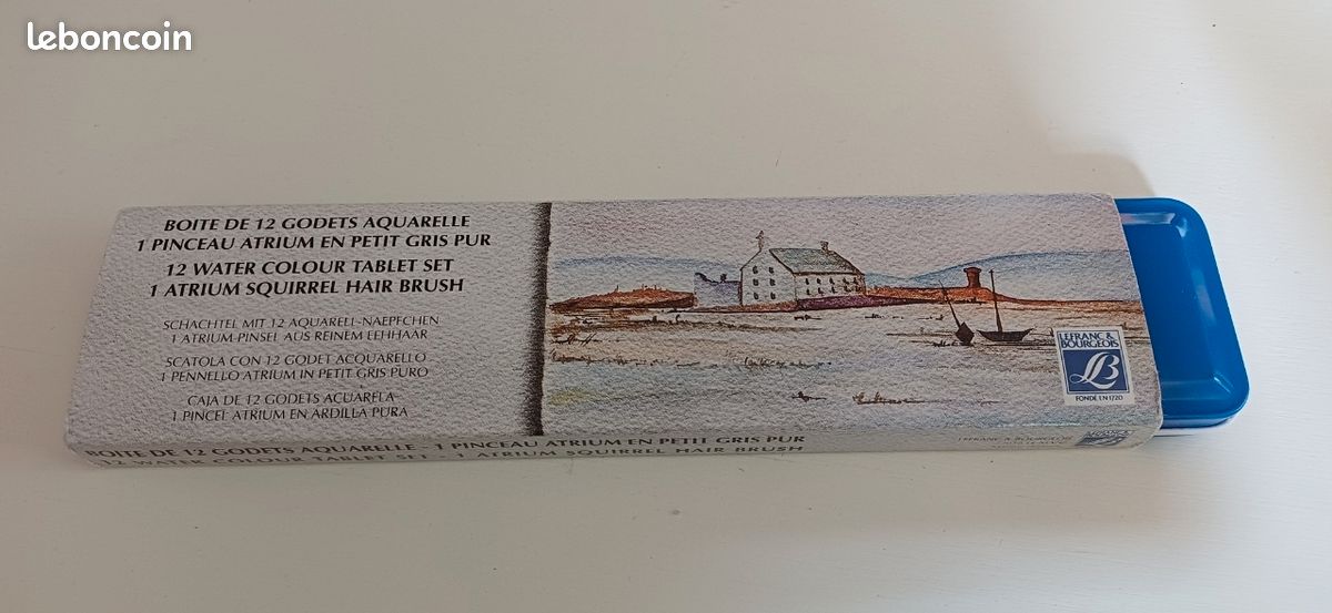 Boîte de 12 godets de peinture aquarelle Lefranc et Bourgeois avec pinceau (image 1)