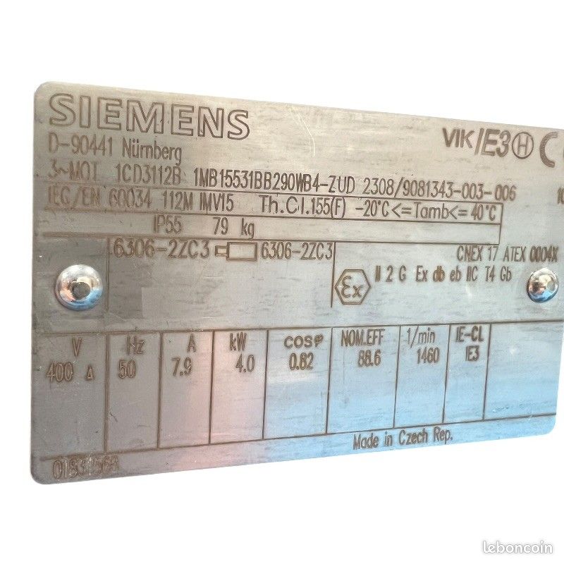 SIEMENS 1MB1553-1BB29-0WB4 SIMOTICS XP Moteur fonte antidéflagrant IE3 4kW (image 5)