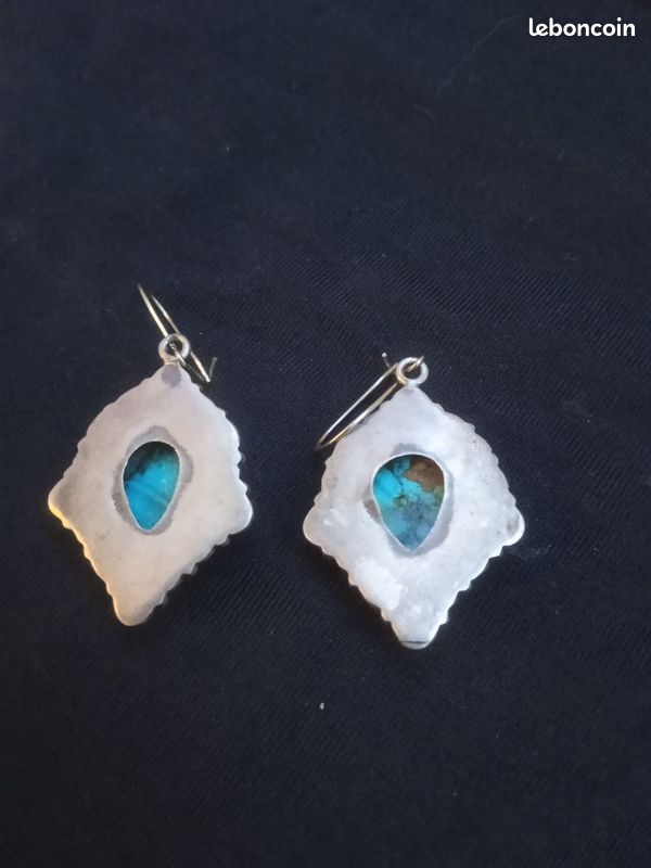 Boucles d'oreille argent&turquoises indiennes (image 4)