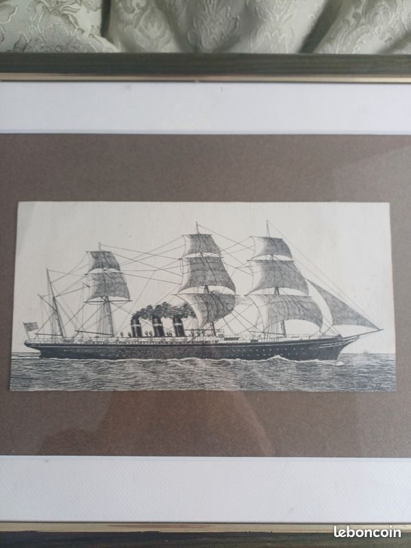Gravure marine ancienne signée (image 5)