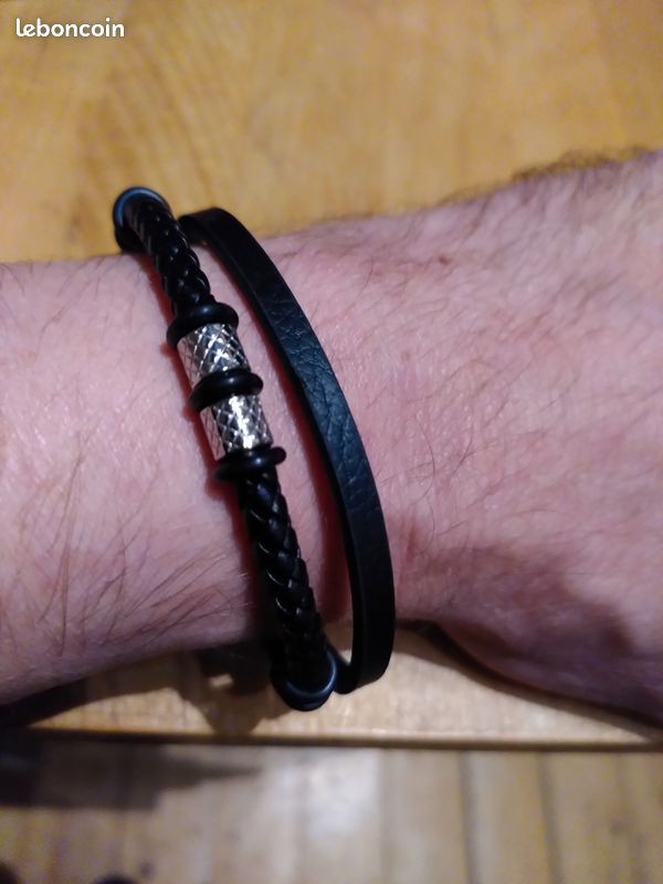 Bracelet homme Harvey Stone double tressé cuir acier (image 6)