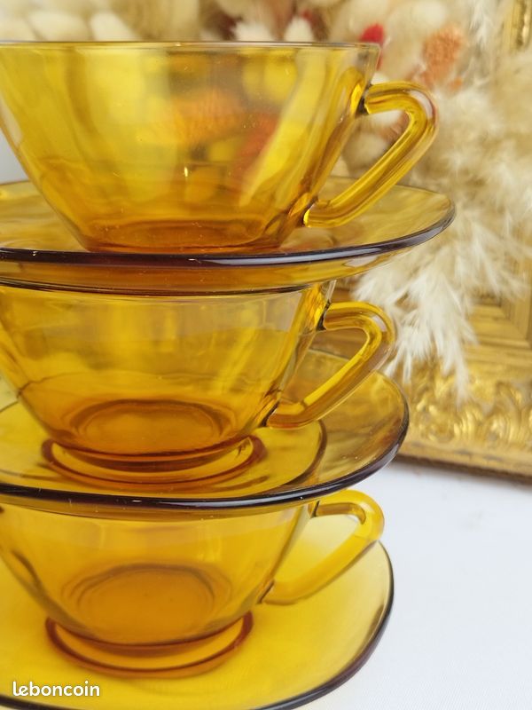 Lot de 6 petites tasses à café MOKA Vereco, vintage, 1970, rétro