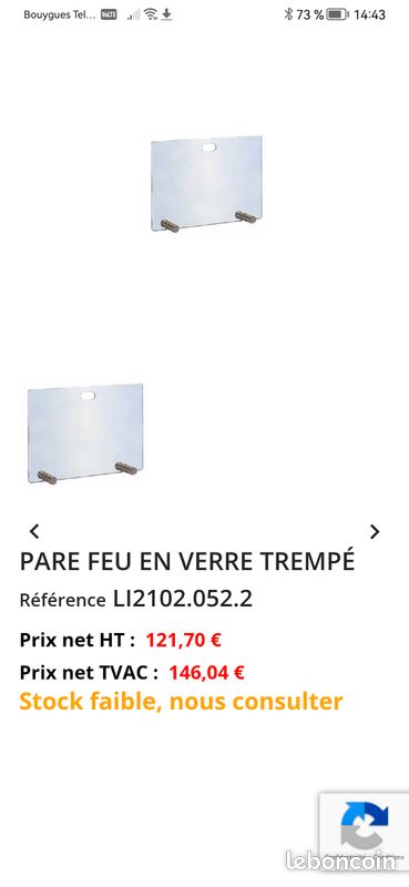 Vends PARE FEU VERRE TREMPÉ ( Q 2 ) (image 2)