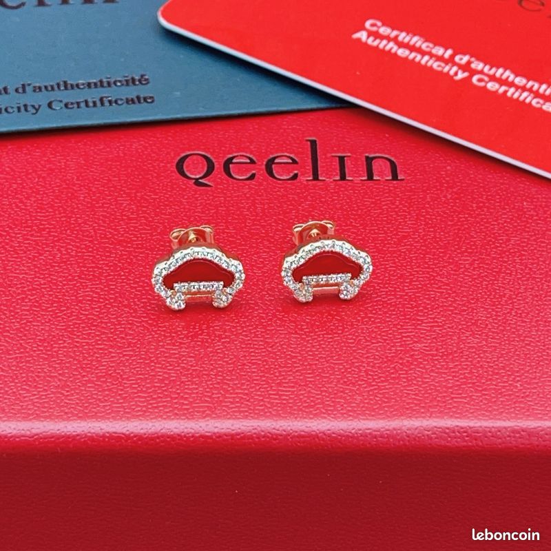 Boucles d’oreilles Qeelin motif nuage rouge strass | Presque neuves (image 1)