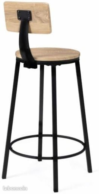 Lot de 4 Tabourets de Bar avec Dossier Design Industriel Bois et Noir (image 3)