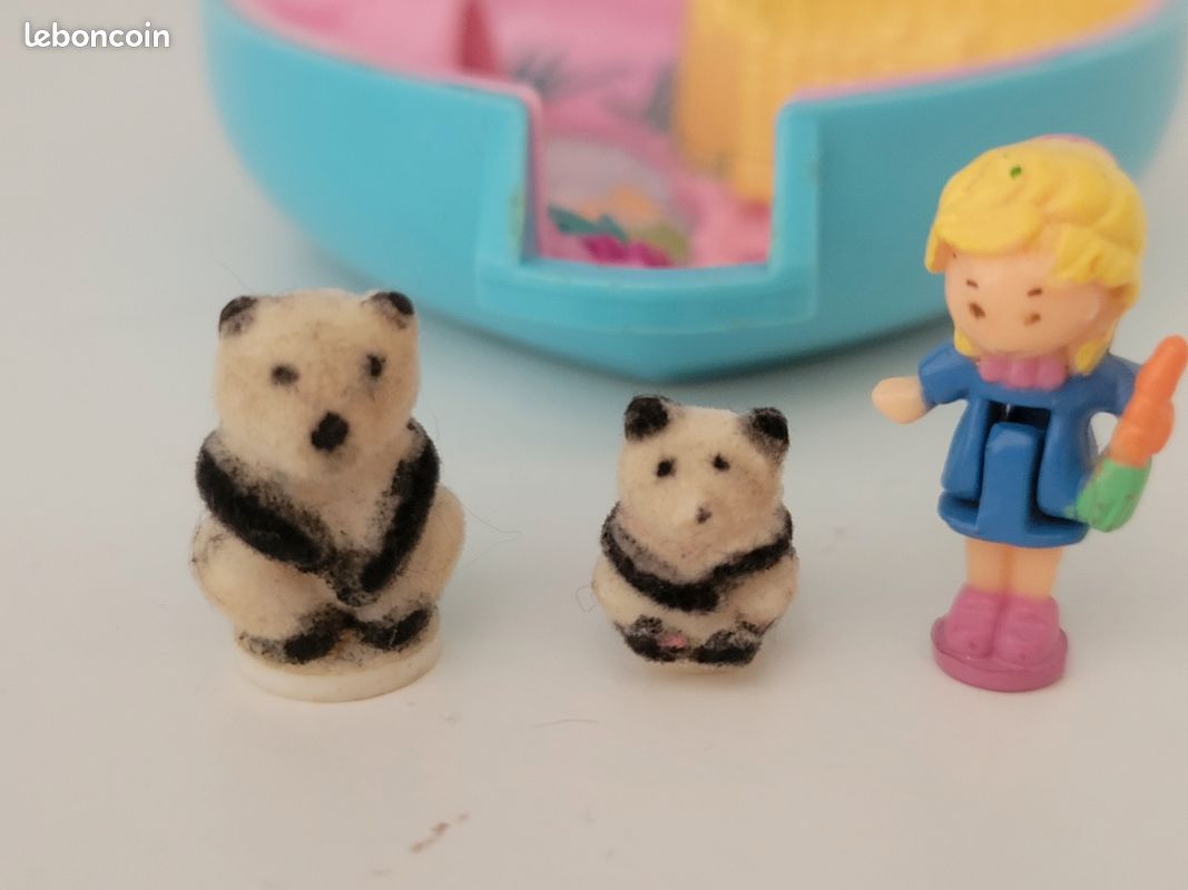 Polly Pocket BlueBird 1993 – Cœur Aux Pandas, Complet Avec 3 Personnages