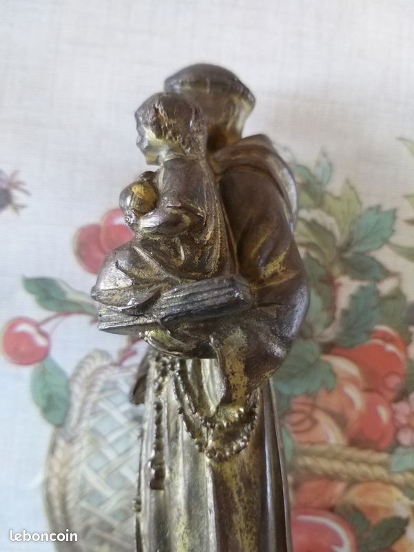 Statuette Métallique De Saint Antoine De Padoue à Identifier - Style Régul / Catholique - Occasion Argenté
