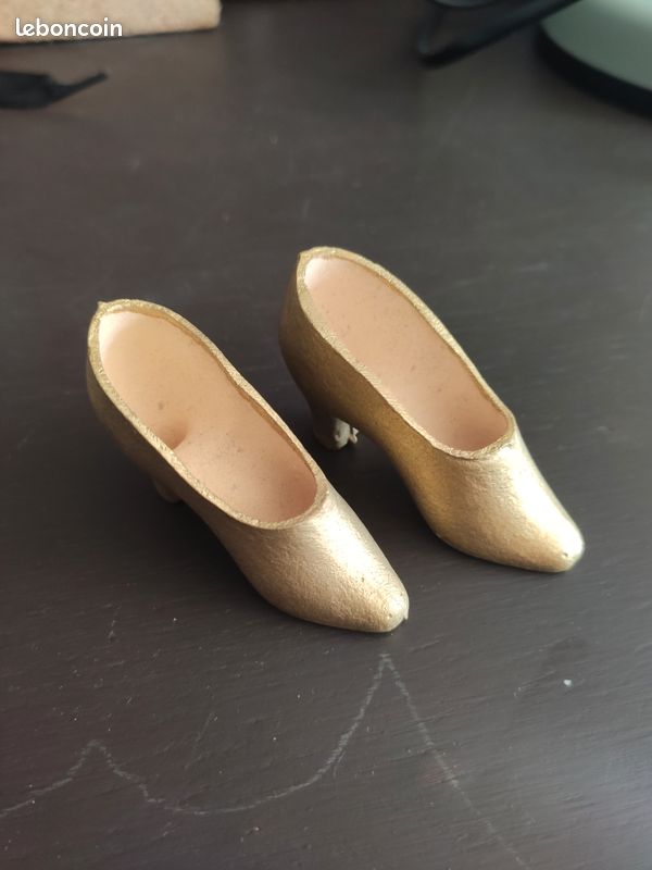 Paire De Chaussures Anciennes 16 Cm - Cuir - Décoration Pour Poupée Ou Collection