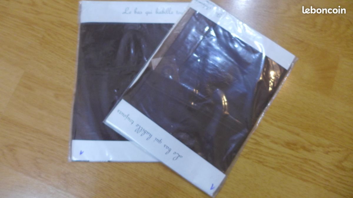 Lot de 2 paires de bas nylon stockings vintage marron foncé T1 (image 2)