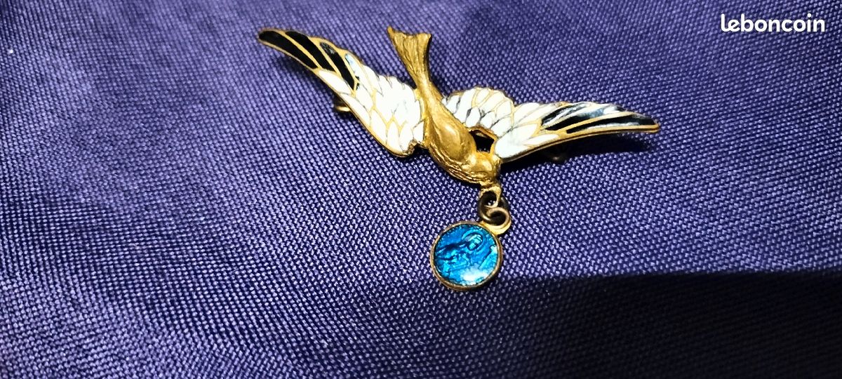 Broche Femme Art Déco Vintage Années 30 - Métal Doré Avec émail - Occasion