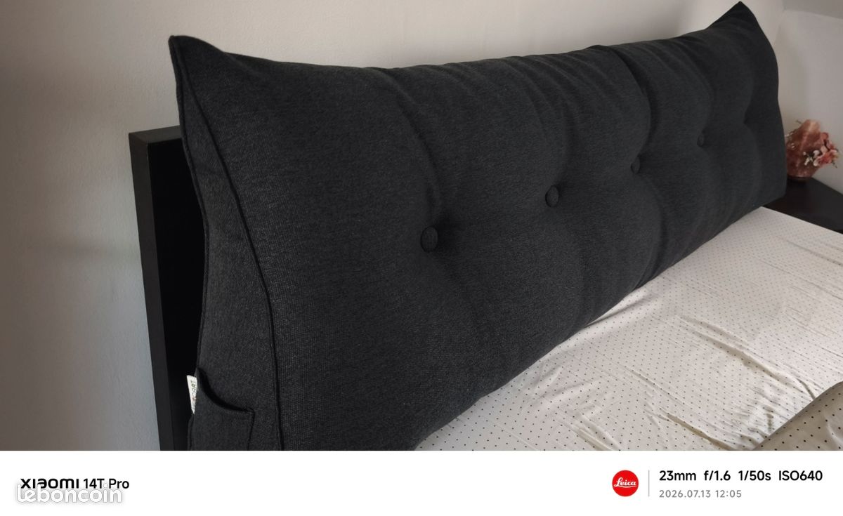 Coussin tête de lit - gris anthracite pour un lit 160 cm (image 1)