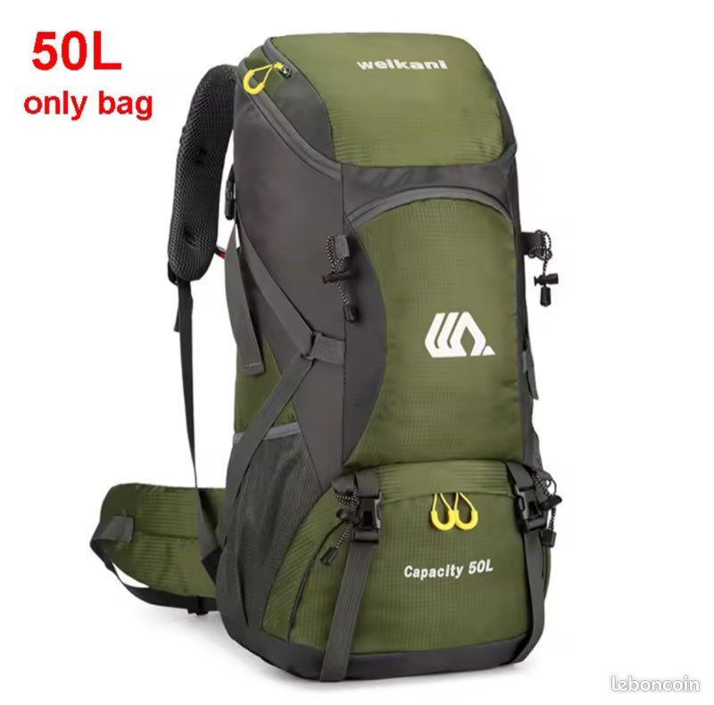 Sac à Dos 50L Imperméable - Rando, Trek, Camping - Grande Capacité Noir